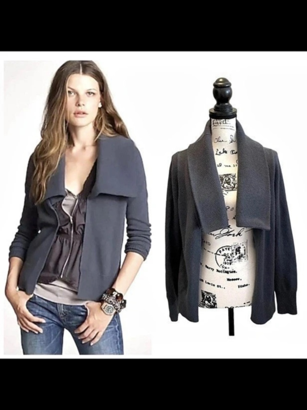 J. Crew Shawl Collar Open Front Cardigan Sweater Gray Medium Wool Cashmere
